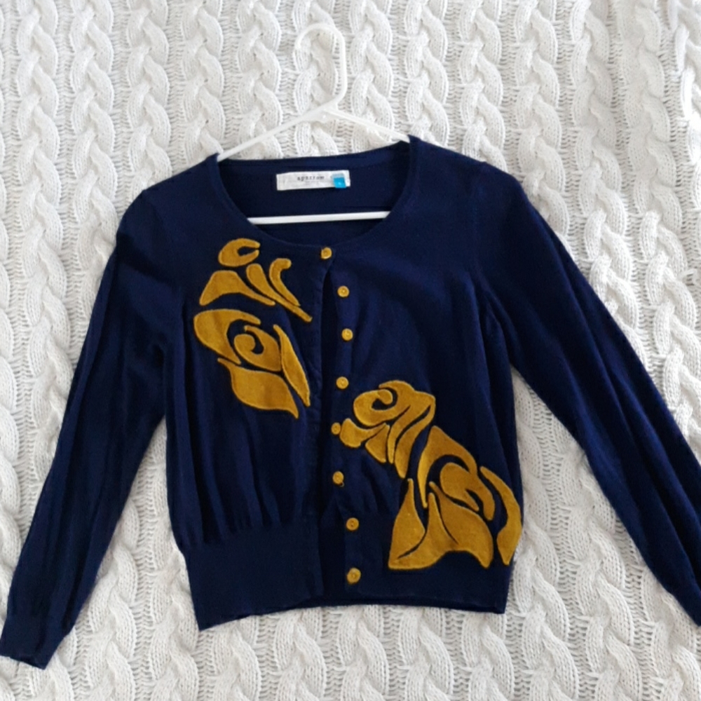 Navy Sparrow Cardigan with Chartreuse Detail.